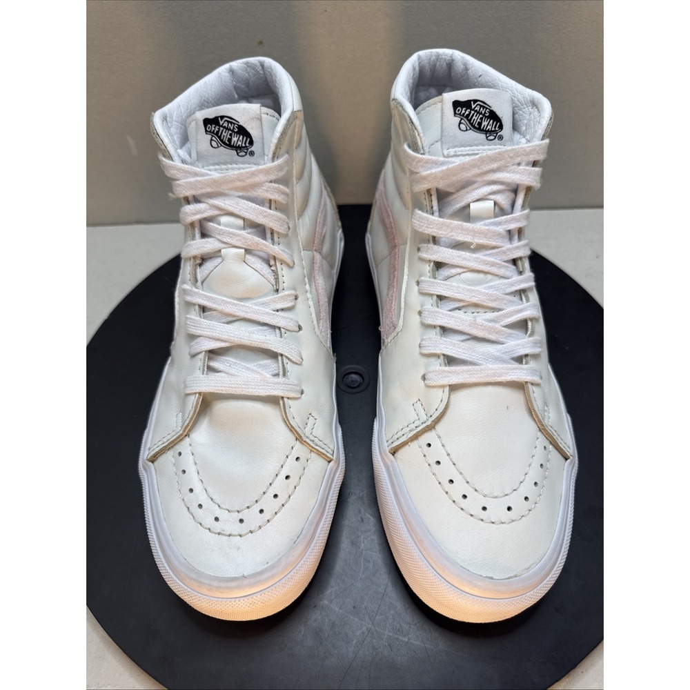 Vans Sk8-Hi Shoes White Leather Pink Velvet Stripe High Top Skate Sneakers 8.5